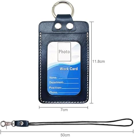 Badge Holder: Boshiho Full Grain Leather ID Badge Card Holder with 19" Neck Lanyard, Vertical Style