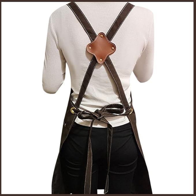 boshiho Aprons for Men Women - Chef Apron with Pockets Adjustable Cross Back Straps for BBQ Hairstylist Gardening Baking