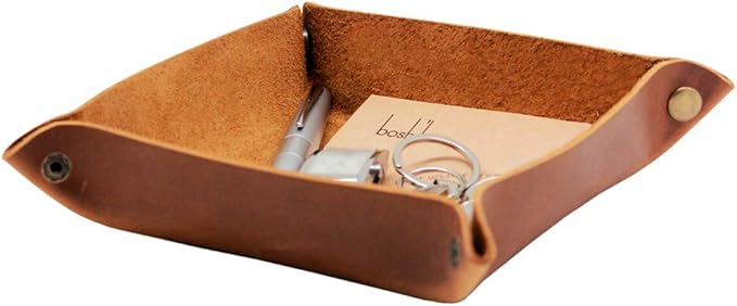 Boshiho Valet Tray for Men, Leather Jewelry Catchall Key Phone Coin Box Change Caddy Bedside Storage Box