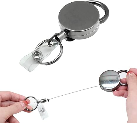 Retractable Key-Chain Badge Reel - Boshiho Heavy Duty Metal ID Badge Holder Key Reel, Key Holder Ring with Belt Clip