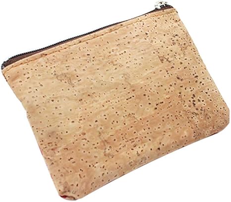 Eco-friendly Natural Cork Coin Purse, Boshiho Mini Coin Change Wallet Credit Card Holder Zipper Pouch Vegan Wallet with Key Ring Keychain