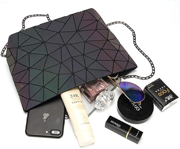 Fanny Packs for Women Men, Luminous Holographic Chest Bag Geometric Waist Pack for Travel, Festival, Running, Sports