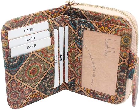 boshiho Vegan Cork Wallet, Women’s Purse Slim Zipper Design with Card Holder Coin Pocket Purse Eco-friendly Vegan Gift
