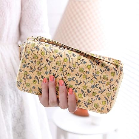 boshiho Cork Vegan Purse Wallet, Women’s Wallet Large Capacity Smart Phone Clutch Zip Long Purse with Card Holder Coin Pocket Vegan Gift