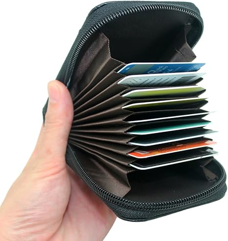 boshiho RFID Blocking Card Holder Genuine Leather Credit Card Case Organizer Compact Wallet Zip Around Accordion Style