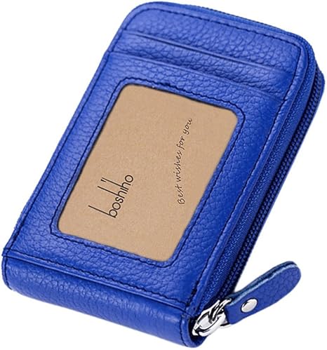 boshiho RFID Blocking Card Holder Genuine Leather Credit Card Case Organizer Compact Wallet Zip Around Accordion Style