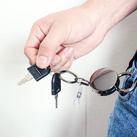Retractable Key-Chain Badge Reel - Boshiho Heavy Duty Metal ID Badge Holder Key Reel, Key Holder Ring with Belt Clip