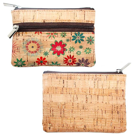 Eco-friendly Natural Cork Coin Purse, Boshiho Mini Coin Change Wallet Credit Card Holder Zipper Pouch Vegan Wallet with Key Ring Keychain