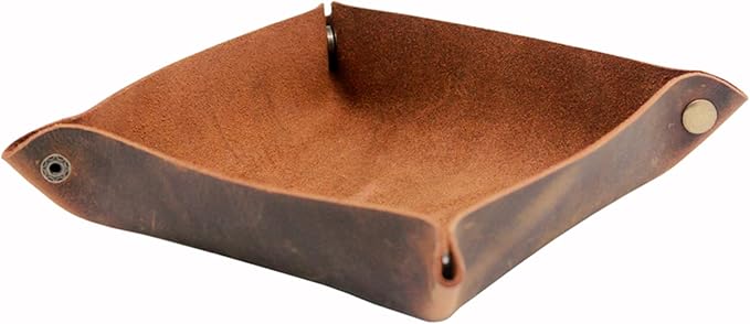 Boshiho Valet Tray for Men, Leather Jewelry Catchall Key Phone Coin Box Change Caddy Bedside Storage Box