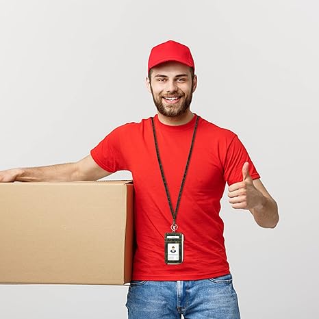 Badge Holder with Zipper - Boshiho Natural Cork ID Badge Card Holder Wallet with 18" Neck Lanyard, 5 Card Slots Vertical Style