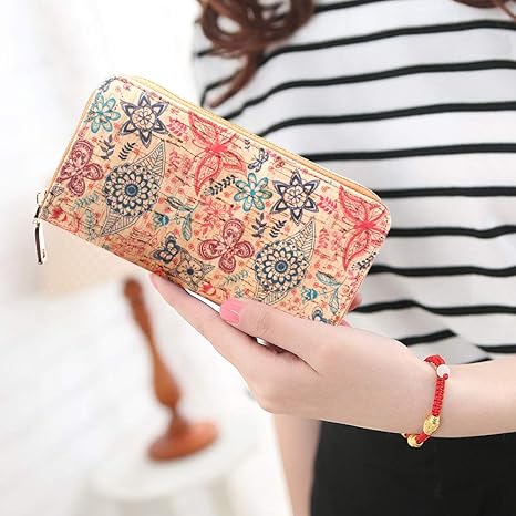 boshiho Cork Vegan Purse Wallet, Women’s Wallet Large Capacity Smart Phone Clutch Zip Long Purse with Card Holder Coin Pocket Vegan Gift