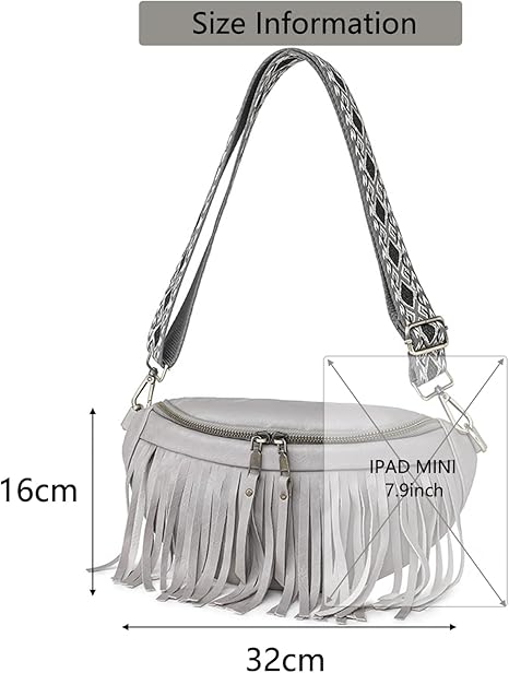 Fanny Packs for Women Fringe Purse Leather Chest Bag Waist Bag Casual Crossbody Bag with Zipper Pockets Travel Festival Sports Hiking Running