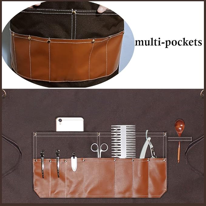 boshiho Barber Shop Apron with Pockets Arist Painting Beauty Salon Aprons for Women/Men Utility Work Apron