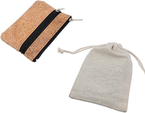 Eco-friendly Natural Cork Coin Purse, Boshiho Mini Coin Change Wallet Credit Card Holder Zipper Pouch Vegan Wallet with Key Ring Keychain