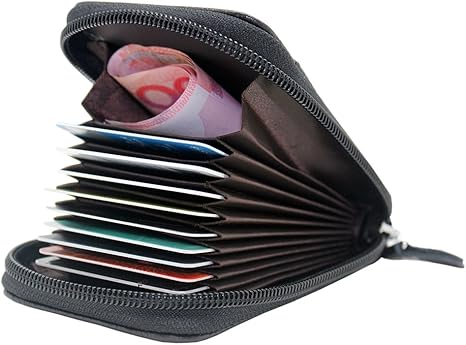 boshiho RFID Blocking Card Holder Genuine Leather Credit Card Case Organizer Compact Wallet Zip Around Accordion Style