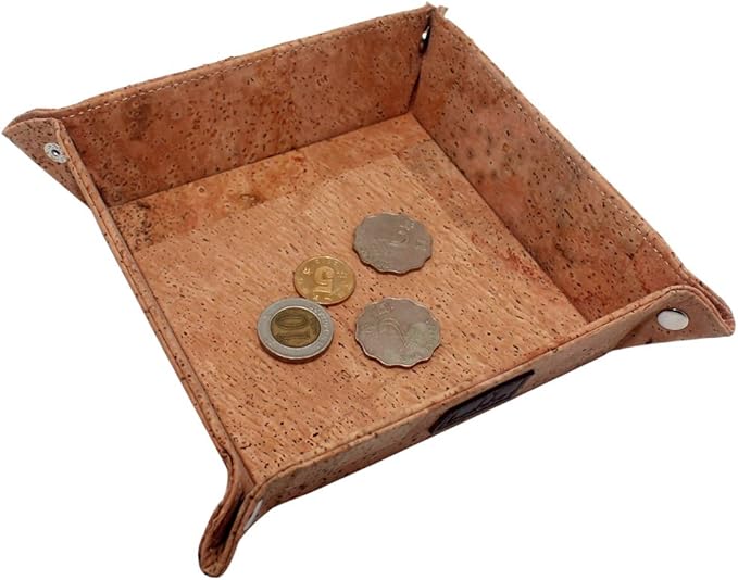 boshiho Valet Tray for Men, Natural Cork Jewelry Catchall Key Phone Coin Box Change Caddy Bedside Storage Box Eco-friendly Vegan Gift