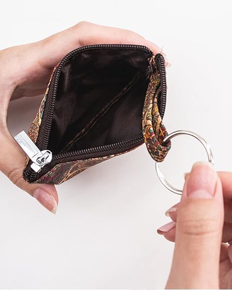 Eco-friendly Cork Coin Purse, Mini Pouch Card Change Vegan Wallet w Key Ring