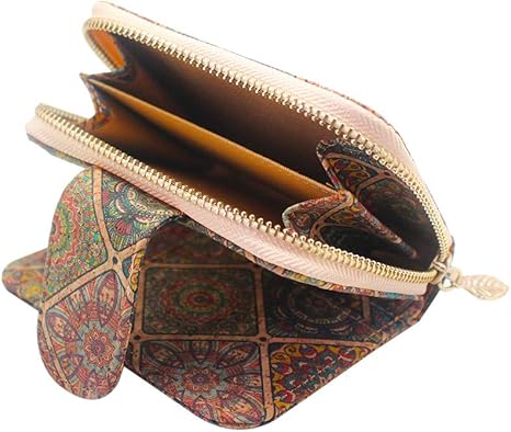 boshiho Vegan Cork Wallet, Women’s Purse Slim Zipper Design with Card Holder Coin Pocket Purse Eco-friendly Vegan Gift