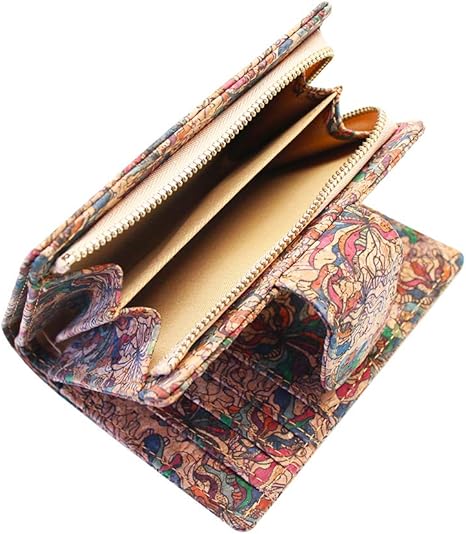boshiho Vegan Cork Wallet, Women’s Purse Slim Zipper Design with Card Holder Coin Pocket Purse Eco-friendly Vegan Gift