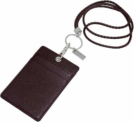 Boshiho Vertical Style PU Leather ID Card Badge Holder with Heavy Duty Lanyard