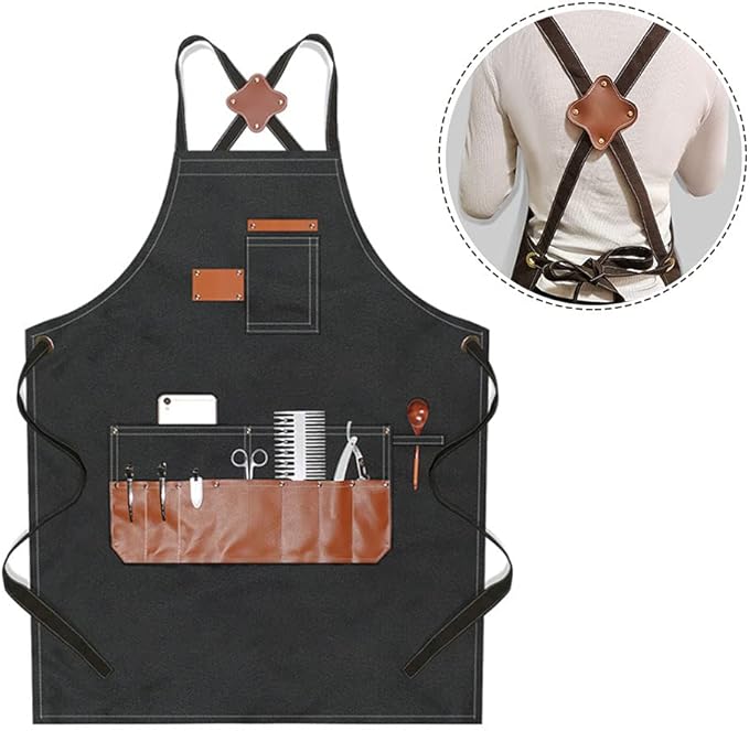 boshiho Aprons for Men Women - Chef Apron with Pockets Adjustable Cross Back Straps for BBQ Hairstylist Gardening Baking