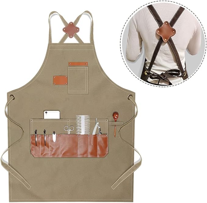 boshiho Barber Shop Apron with Pockets Arist Painting Beauty Salon Aprons for Women/Men Utility Work Apron