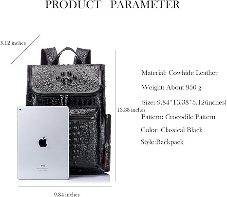 boshiho Real Leather Laptop Backpack Fashion Travel Bag Daypack for Men, Crocodile Pattern