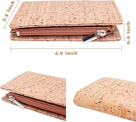 boshiho Eco Cork Friendly RFID Blocking Wallet Bi-fold Card Holder Vertical Wallet With Zippered Coin Purse & ID Window