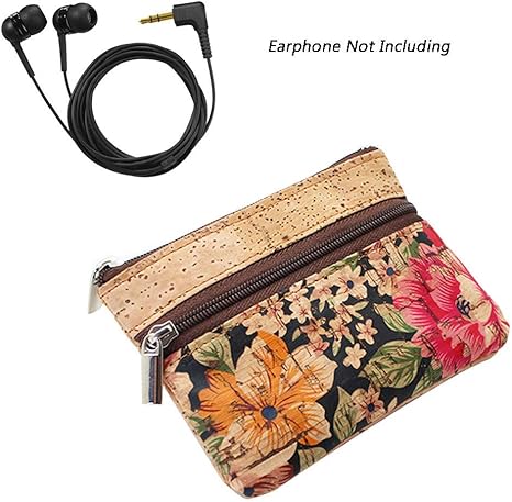 Eco-friendly Natural Cork Coin Purse, Boshiho Mini Coin Change Wallet Credit Card Holder Zipper Pouch Vegan Wallet with Key Ring Keychain