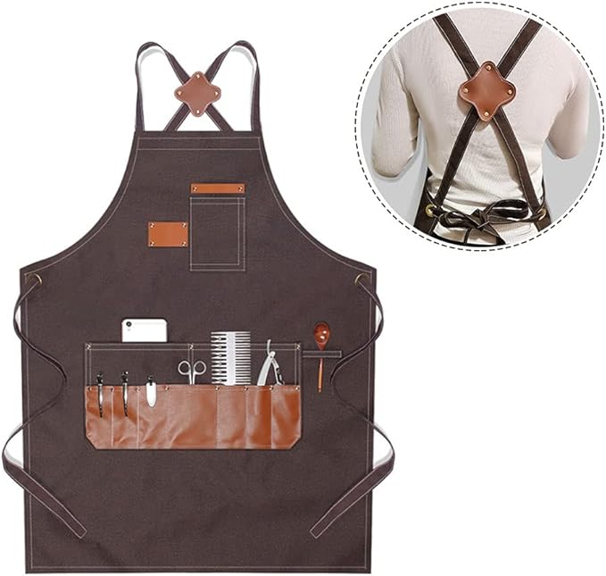 boshiho Barber Shop Apron with Pockets Arist Painting Beauty Salon Aprons for Women/Men Utility Work Apron