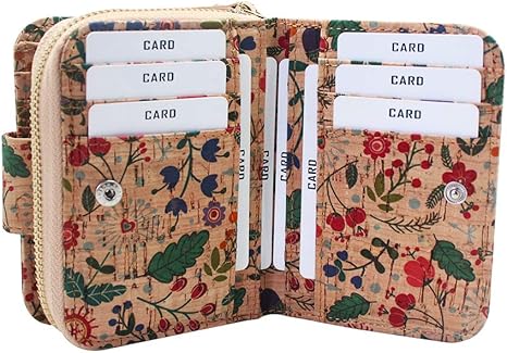 boshiho Vegan Cork Wallet, Women’s Purse Slim Zipper Design with Card Holder Coin Pocket Purse Eco-friendly Vegan Gift