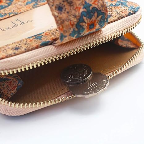 boshiho Vegan Cork Wallet, Women’s Purse Slim Zipper Design with Card Holder Coin Pocket Purse Eco-friendly Vegan Gift