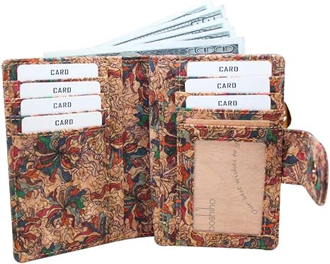 boshiho Vegan Cork Wallet, Women’s Purse Slim Zipper Design with Card Holder Coin Pocket Purse Eco-friendly Vegan Gift