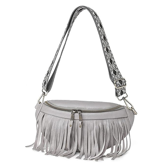 Fanny Packs for Women Fringe Purse Leather Chest Bag Waist Bag Casual Crossbody Bag with Zipper Pockets Travel Festival Sports Hiking Running