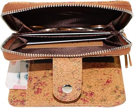 boshiho Vegan Cork Wallet, Women’s Purse Slim Zipper Design with Card Holder Coin Pocket Purse Eco-friendly Vegan Gift