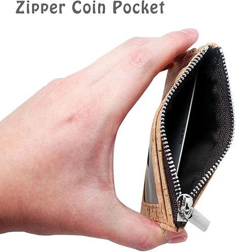 Cork Badge Holder with Zipper, Eco-Friendly Cork ID Credit Card Holder Wallet with Neck Lanyard Strap for Offices ID, School ID, Driver Licence