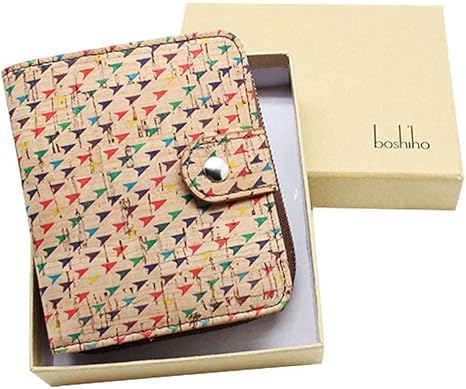 boshiho Vegan Cork Wallet, Women’s Purse Slim Zipper Design with Card Holder Coin Pocket Purse Eco-friendly Vegan Gift