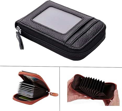 boshiho RFID Blocking Card Holder Genuine Leather Credit Card Case Organizer Compact Wallet Zip Around Accordion Style