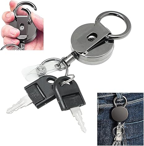 Retractable Key-Chain Badge Reel - Boshiho Heavy Duty Metal ID Badge Holder Key Reel, Key Holder Ring with Belt Clip