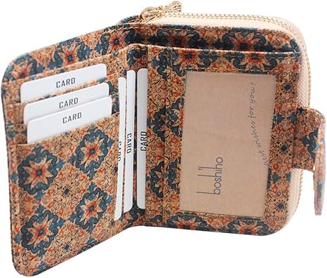 boshiho Vegan Cork Wallet, Women’s Purse Slim Zipper Design with Card Holder Coin Pocket Purse Eco-friendly Vegan Gift