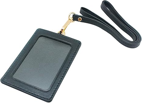 Boshiho Vertical Style Leather ID Card Badge Holder with Heavy Duty Lanyard