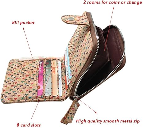 boshiho Vegan Cork Wallet, Women’s Purse Slim Zipper Design with Card Holder Coin Pocket Purse Eco-friendly Vegan Gift