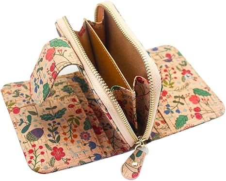 boshiho Vegan Cork Wallet, Women’s Purse Slim Zipper Design with Card Holder Coin Pocket Purse Eco-friendly Vegan Gift