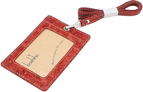 Cork Badge Holder, Boshiho Vertical Style Eco-friendly Natural Cork Name ID Card Holder with Lanyard