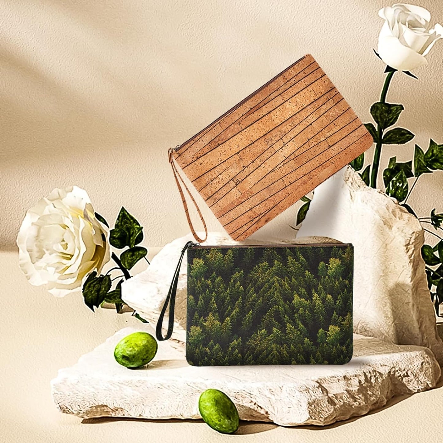 boshiho Clutch Purses for Women, Natural Cork Summer Wristlet Wallet Cell Phone Pouch Bag, 9 x 7 inch (Stripe Pattern)