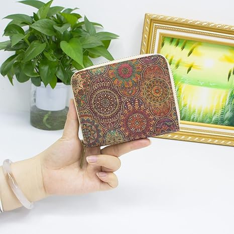 boshiho Small Wallet for Women RFID Blocking Vegan Cork Womens Zipper Wallet Compact Ladies Purse with Coin Pocket Eco-friendly Vegan Gift