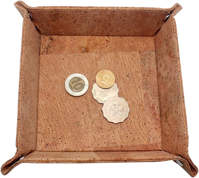 boshiho Valet Tray for Men, Natural Cork Jewelry Catchall Key Phone Coin Box Change Caddy Bedside Storage Box Eco-friendly Vegan Gift