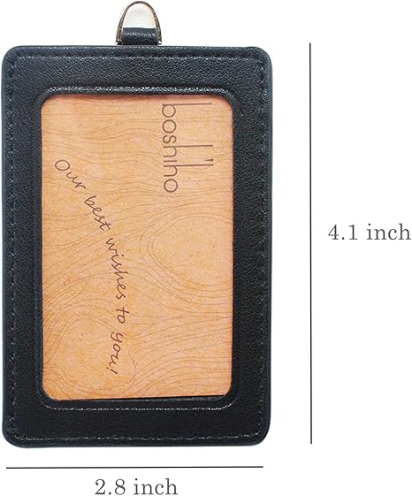 Boshiho Vertical Style Leather ID Card Badge Holder with Heavy Duty Lanyard