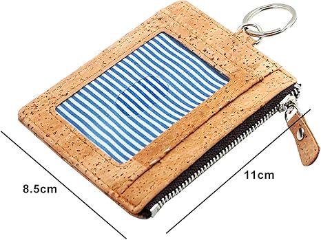 boshiho Natural Cork Credit Card Holder Coin Change Purse with Key Ring Keychain