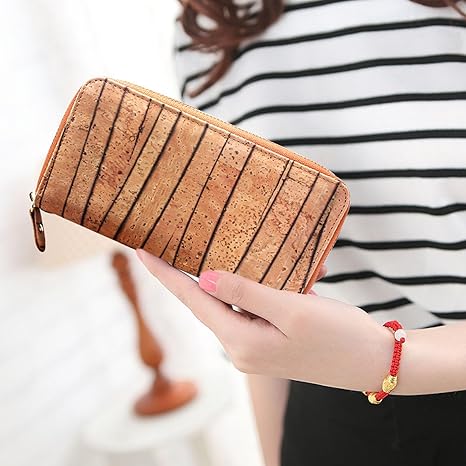 boshiho Cork Vegan Purse Wallet, Women’s Wallet Large Capacity Smart Phone Clutch Zip Long Purse with Card Holder Coin Pocket Vegan Gift
